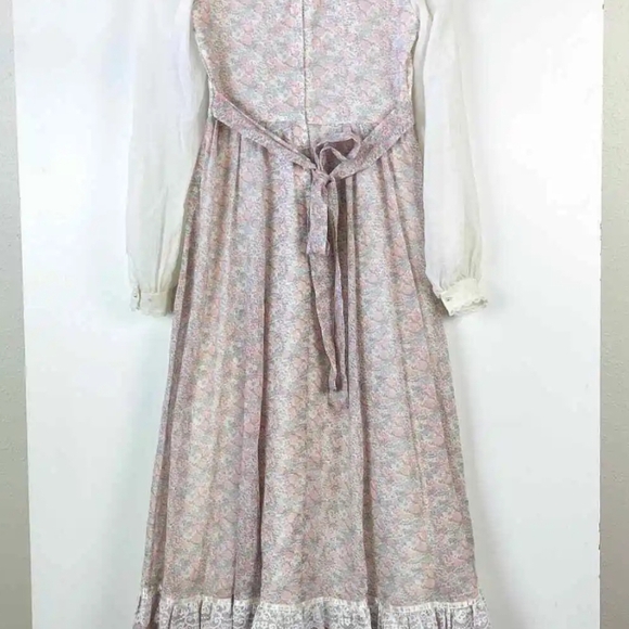 Gunne Sax Pink and White Bishop Sleeve Maxi Dress - Picture 2 of 3